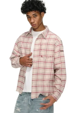 Distressed Plaid Button-Up Shirt