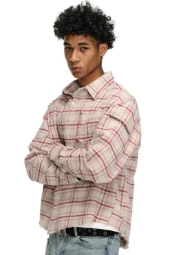 Distressed Plaid Button-Up Shirt