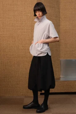 Drawstring Crinkle Short Shirt