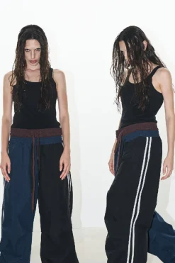 Dual-Waist Colorblock Layered Track Pants