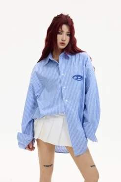 Embroidered Striped Loose Fit Shirt