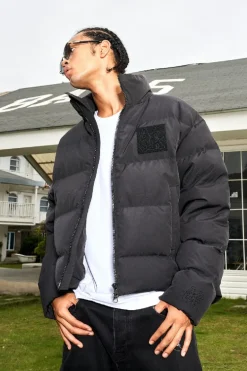 Embroidered Velcro Logo Puffer Jacket