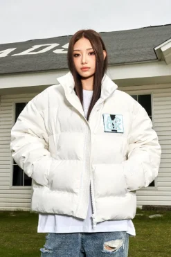 Embroidered Velcro Logo Puffer Jacket