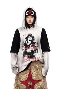 Faded Graphic Layered Hoodie