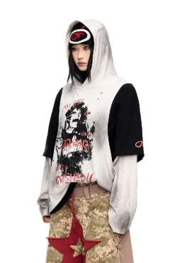 Faded Graphic Layered Hoodie