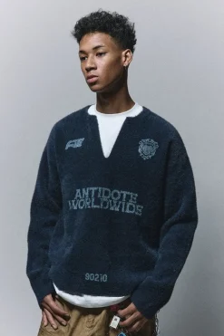 Faux Fur V-Neck Varsity Sweater