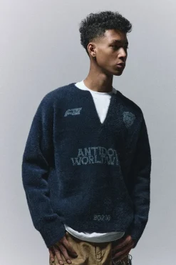 Faux Fur V-Neck Varsity Sweater