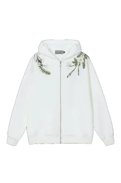 Floral Embroidered Hooded Fleece Jacket
