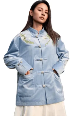 Floral Embroidered Velvet Mandarin Jacket