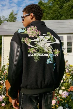 Floral Embroidery Logo Varsity Jacket