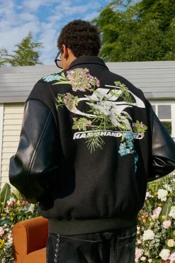 Floral Embroidery Logo Varsity Jacket