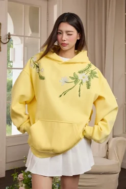 Floral Embroidery Oversized Hoodie