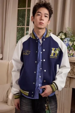 Floral Embroidery Varsity Jacket