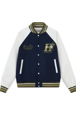 Floral Embroidery Varsity Jacket