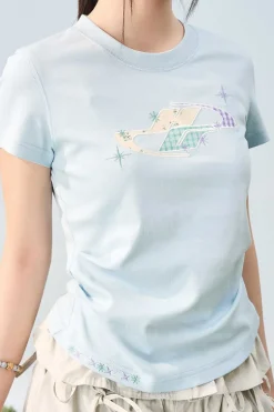 Floral Patch Pleated Slim Tee