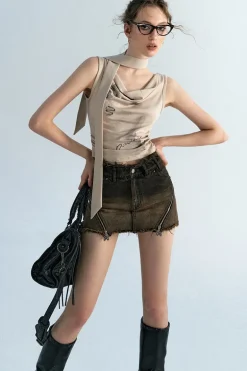 Gradient Washed Denim Skort Shorts
