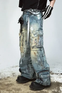 Graffiti Pocket Wide-Leg Jeans