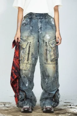 Graffiti Pocket Wide-Leg Jeans