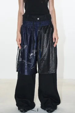 Graffiti Sport Patchwork Layered Jeans