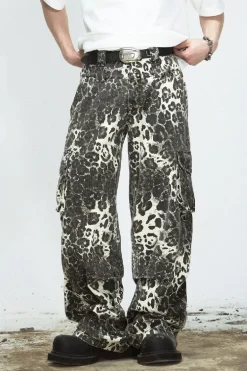 Leopard Print Multi-Pocket Cargo Pants