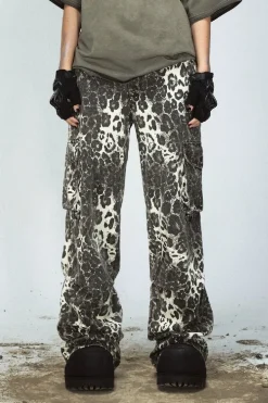 Leopard Print Multi-Pocket Cargo Pants