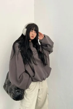 Letter Print Hooded Puffer Sweatshirt
