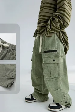 Loose Fit Denim Cargo Pants