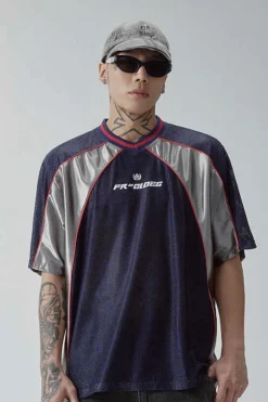 Mesh Panel Colorblock Jersey Tee
