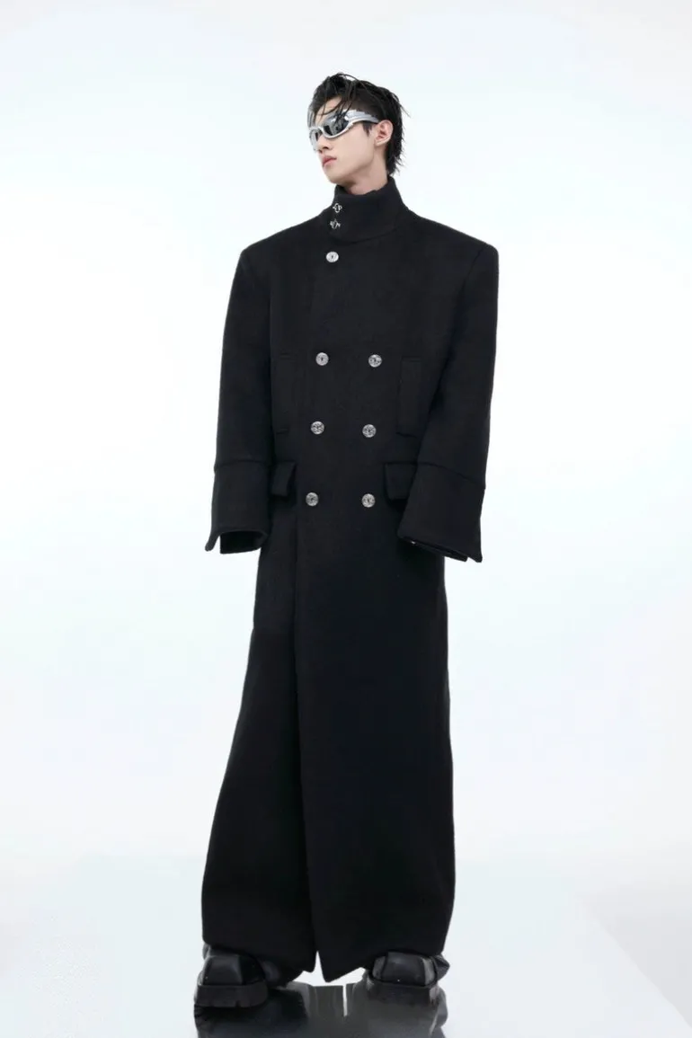 Metal Clasp Oversized Wool Overcoat