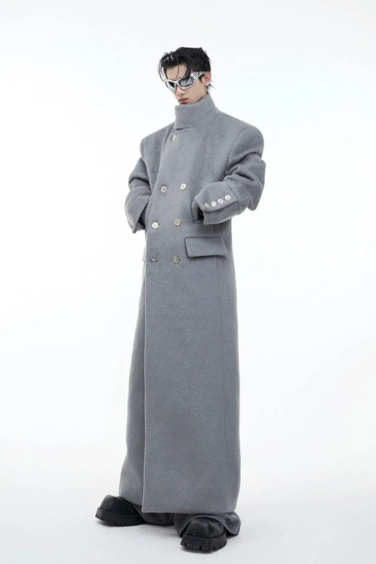 Metal Clasp Oversized Wool Overcoat