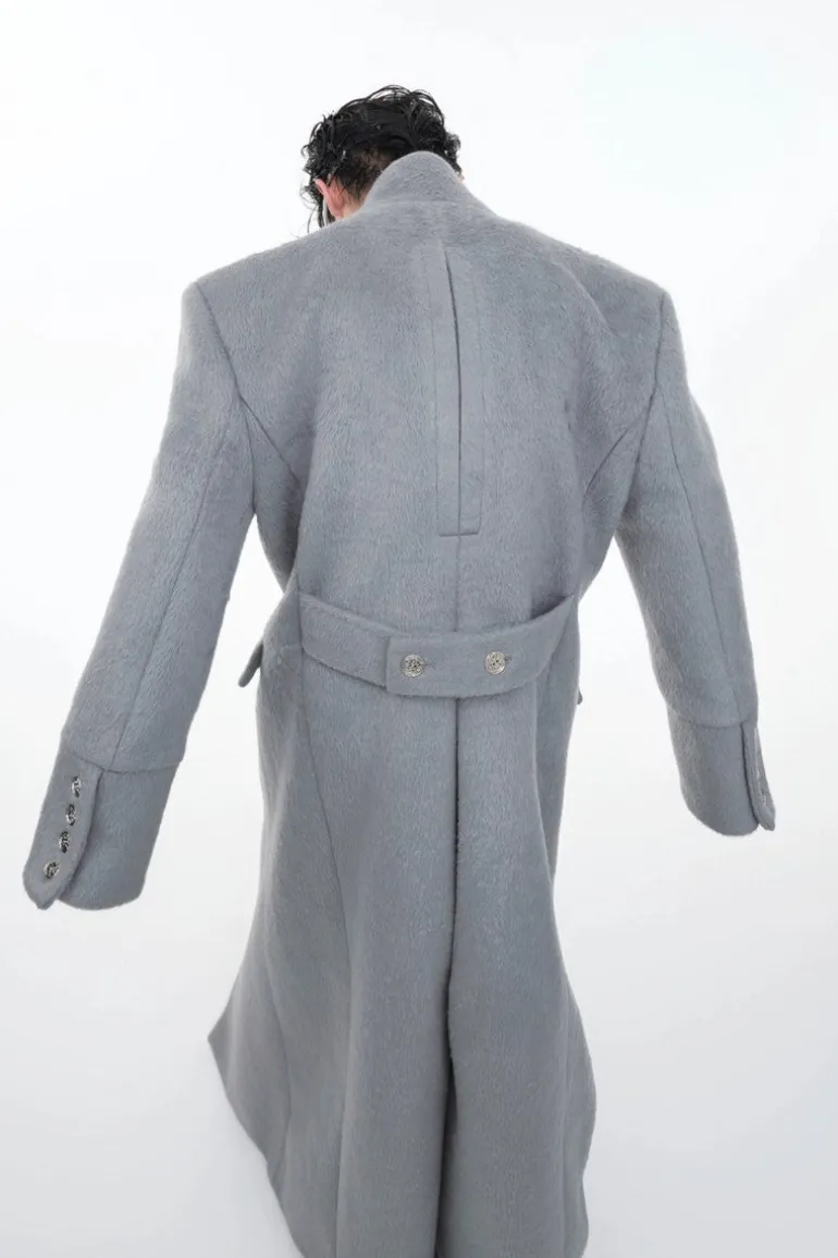 Metal Clasp Oversized Wool Overcoat