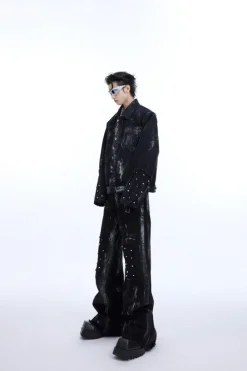 Metal Rived Destroyed Denim Jacket