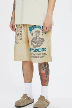 Mud Dye Print Distressed Shorts
