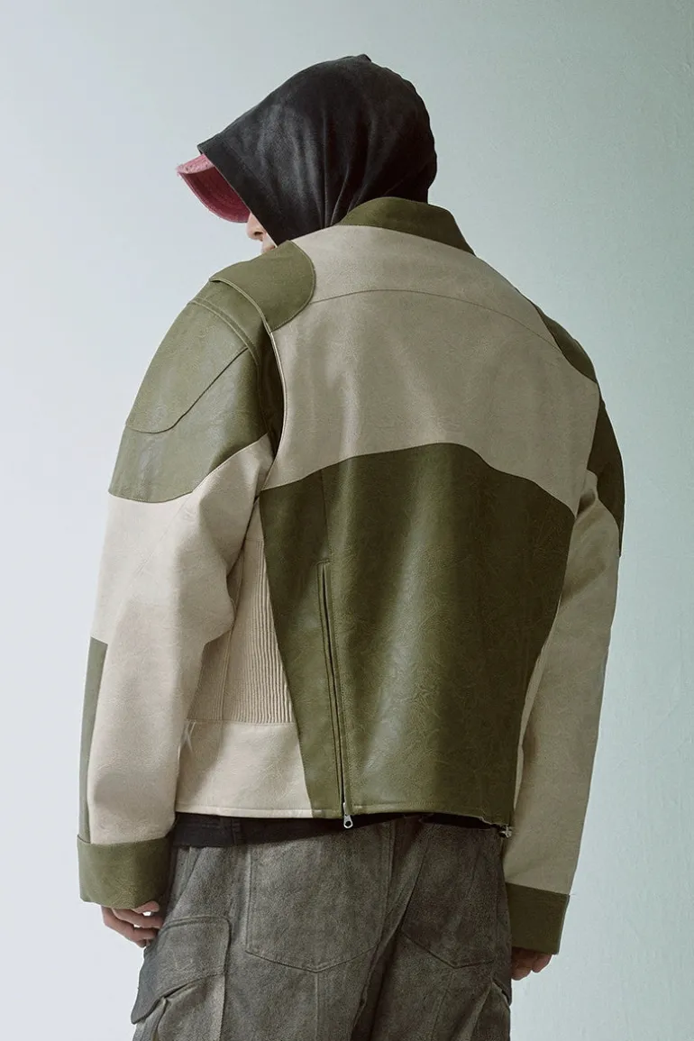 Patchwork Vintage Biker Leather Jacket