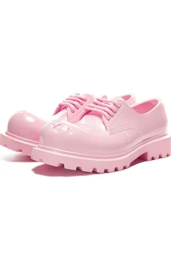 Pink Dented Platform Derby Shoes