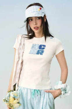 Plaid Patch Slim Crop Tee