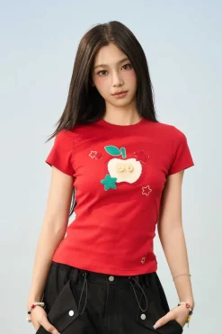 Plush Apple Embroidered Tee