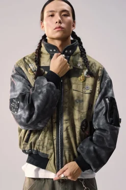 Printed Patchwork Padded Bomber Jacket
