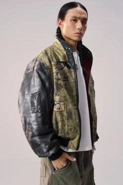 Printed Patchwork Padded Bomber Jacket