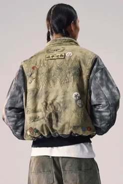 Printed Patchwork Padded Bomber Jacket