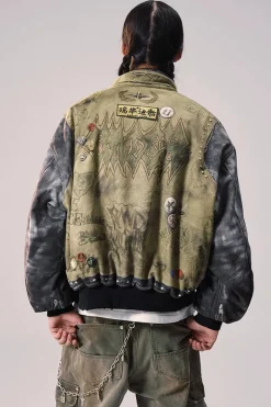 Printed Patchwork Padded Bomber Jacket
