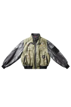 Printed Patchwork Padded Bomber Jacket