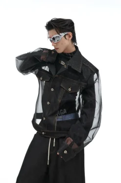 Sheer Mesh Punk Denim Jacket