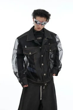 Sheer Mesh Punk Denim Jacket