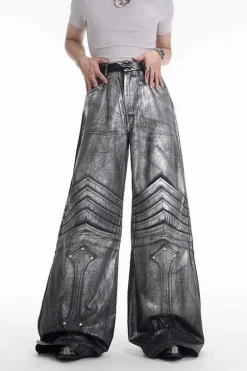 Silver Coated Armor Wide Jeans