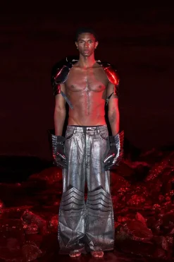 Silver Coated Armor Wide Jeans