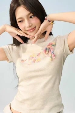 Slim Crayon Flower Knit Tee