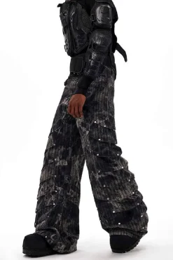 Snakeskin Studded Wide Leg Jeans