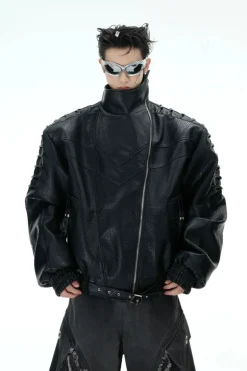 Spinal Stitch Studded Leather Jacket