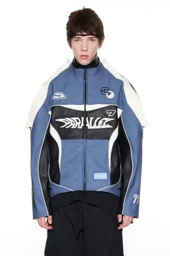 Stitched Leather Embroidered Racing Jacket